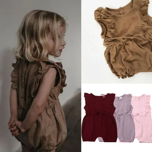 Комбинезон из хлопка и льна для новорожденных Детский комбинезон с оборками без