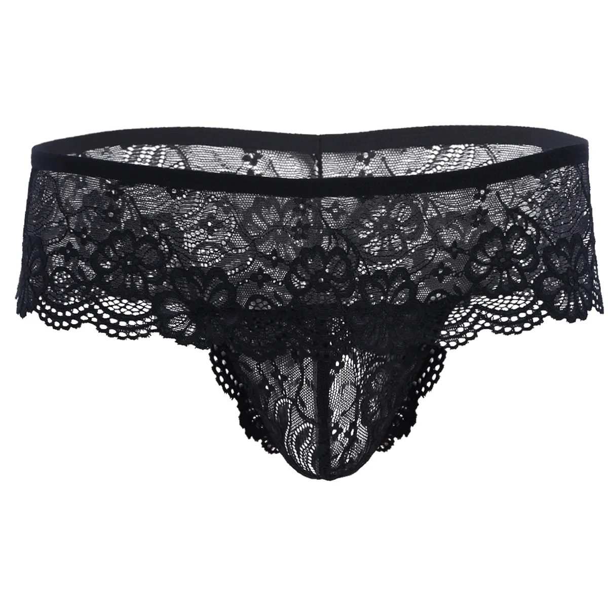 Black Гейские мужские стринги и g-стринги, нижнее белье, кружевные трусы, трусы-бандаж, трусики для Сисси, низкая посадка, сексуальное мужское нижнее белье, открытая сумка, Эротические трусики - Цвет: Black