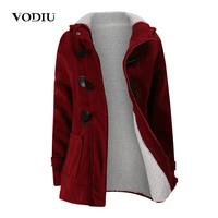 2021 hooded jacket winter women wool blend coats winter horn leather buckle parka outerwear female clothes plus size 3xl 5xl