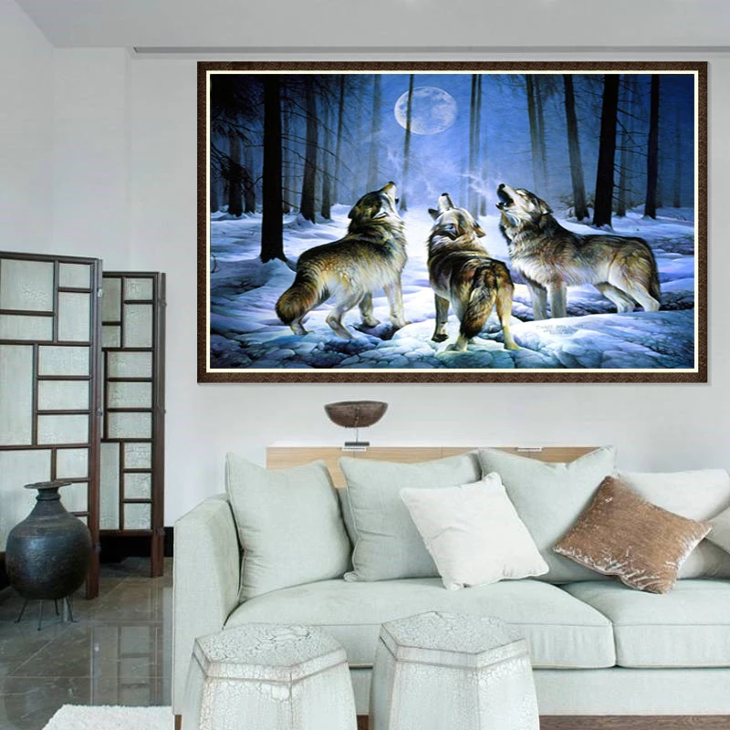 Rhinestone mosaic 5D DIY Diamond embroidery Moonlight wolf diamond painting Cross Stitch home decoration gift | Дом и сад