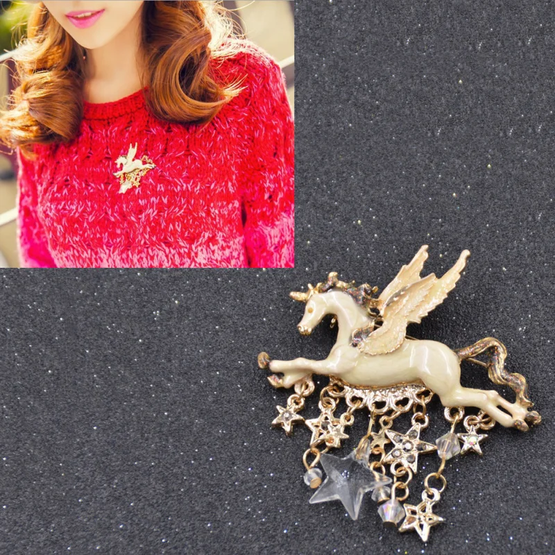 Мода lychee Fashoion старинный Pegasus пять звезд амулет Брошь булавка Женская Лошадь