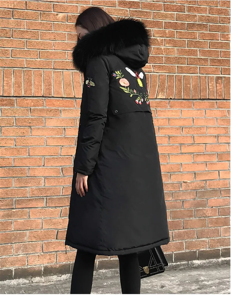 Женские зимние куртки больших размеров 5XL, пуховики из хлопка, толстые теплые хлопковые пальто, парки с капюшоном и вышивкой, 100 кг, можно носить, OKXGNZ1398