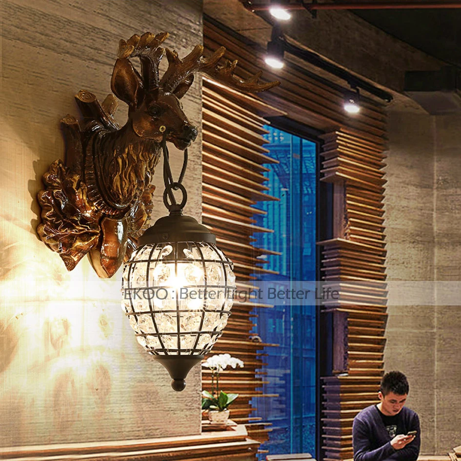 EKOO олень рога настенный светильник освещение Деревенский Дом Кафе бар Винтаж