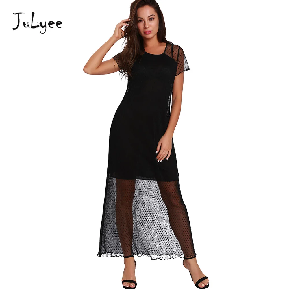 Julyee пикантные черные сапоги сетки длинное платье женская одежда Повседневное