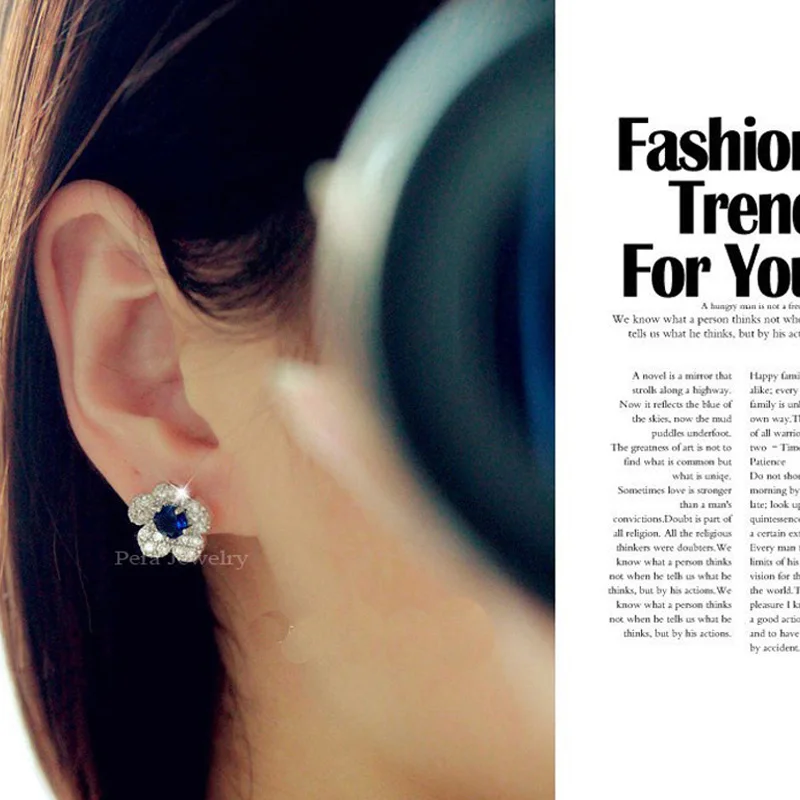 Серьги женские классические с пятилепестками из фианита E108|elegant earrings|earrings