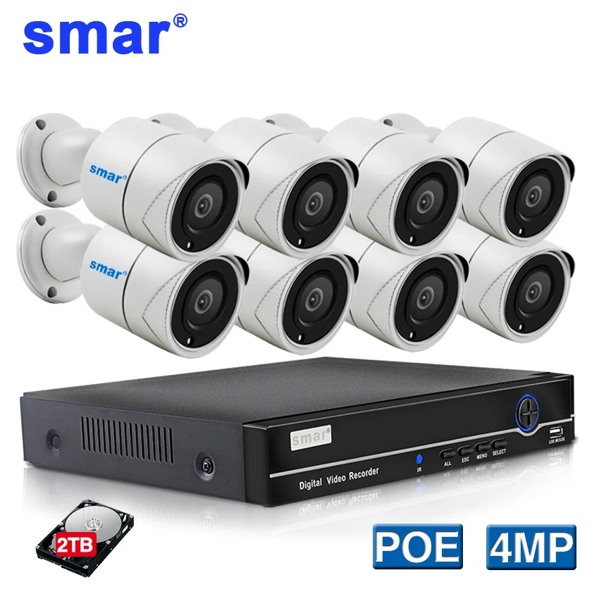 Smar 8CH 4CH POE NVR набор 4MP камера CCTV Система HDMI безопасности H.265 IP IR наружная