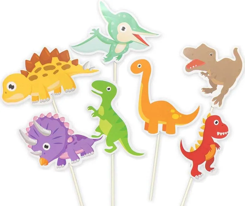 7pcs caupcake topper Вечерние столовые приборы с рисунком динозавра, одноразовые бумажные тарелки, чашки, скатерть, Топпер для торта, с днем рождения, товары для мальчиков - Цвет: 7pcs caupcake topper