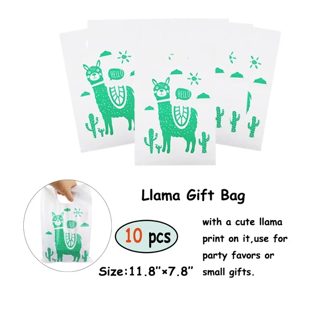 10pcs gift bags Вечерние ламы, сувениры для детского душа, вечерние сувениры для детей на день рождения, временные пышные наклейки, подарочные пакеты, браслеты ламы, кольца - Цвет: 10pcs gift bags