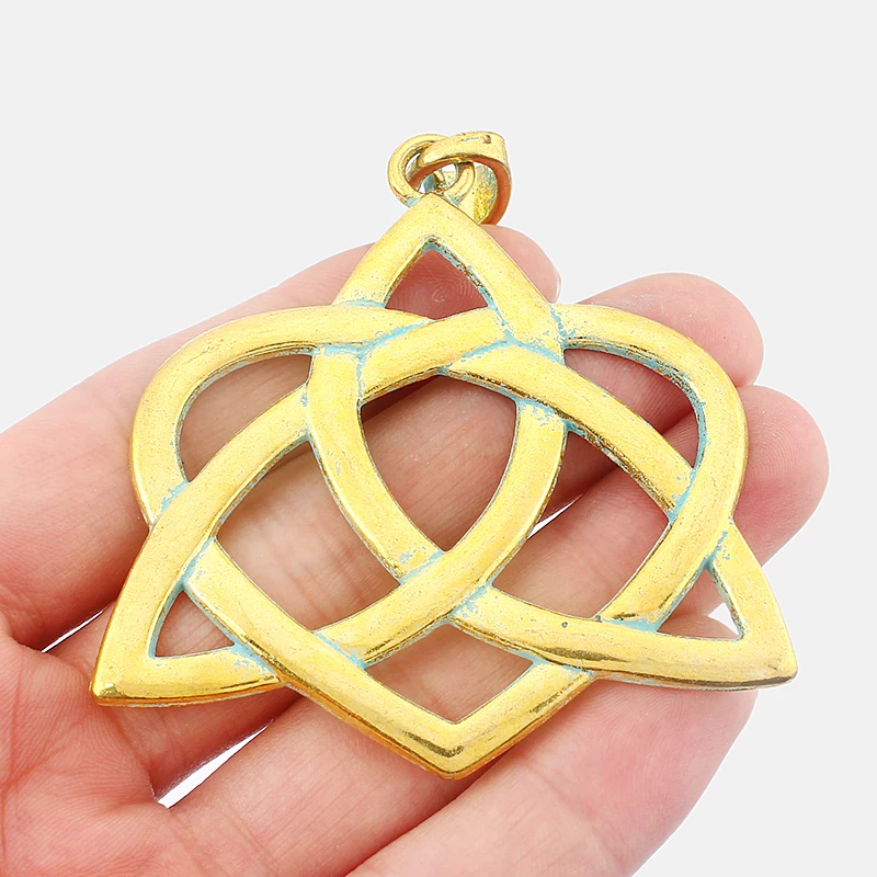 3PCS Large Vintage Gold &amp Verdigris Patina Metal Lucky Hollow Keltic Knot Charms Pendants for Necklace Findings Jewelry | Украшения и