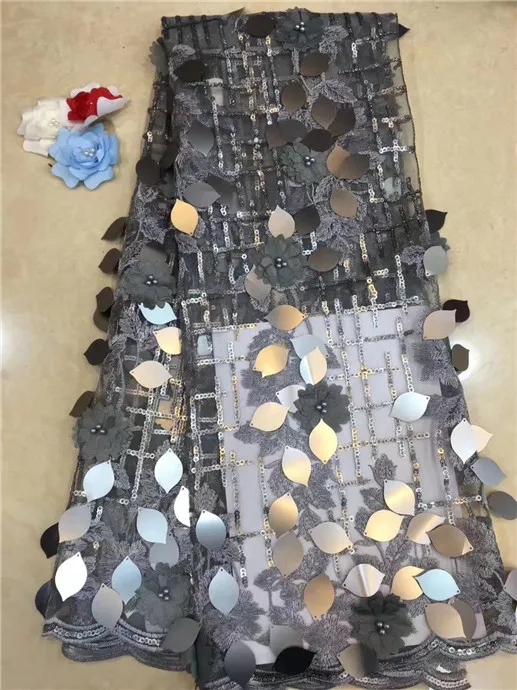 

Nigerian Lace Fabric 2019 High Quality Net Lace sequins French Tulle Embroidered Lace Trim Nigeria Lace For Wedding Blue (FJ-219