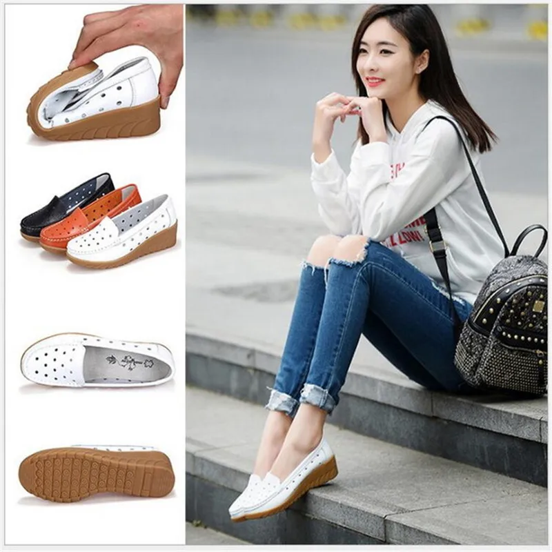 MVVJKE Genuine Leather Shoes Flat Cut outs Women Ballet Flats Four Seasons Nurse Loafers | Обувь