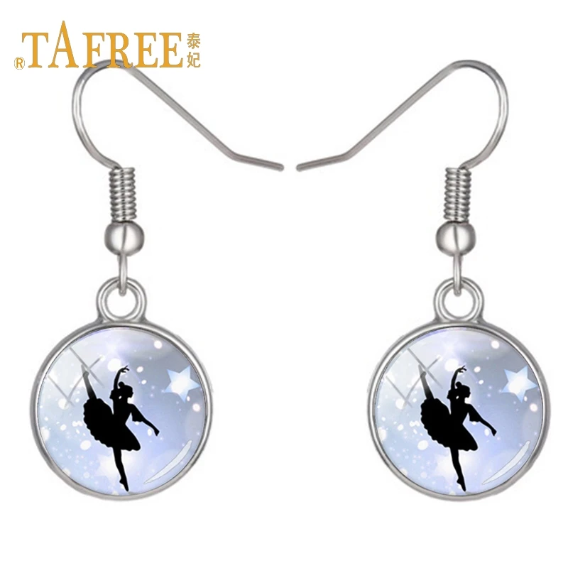 TAFREE Искусство Рисунок стеклянный кабошон купол серьги для танцев rs Лебедь