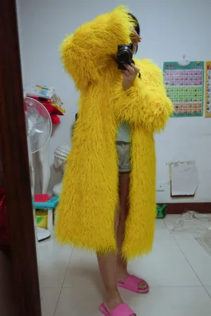 yellow with hood Однотонная синяя винтажная пушистая зимняя теплая куртка с капюшоном из искусственного меха, пальто, верхняя одежда для женщин, толстовки, пальто с капюшоном - Цвет: yellow with hood