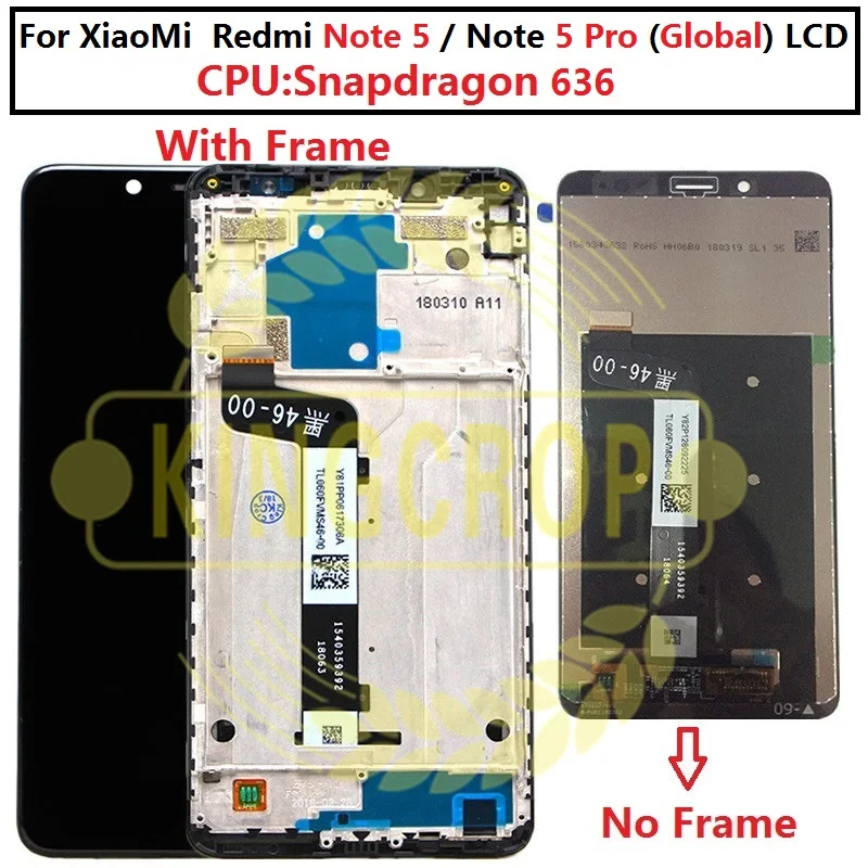 Для Xiaomi Redmi note 5 pro ЖК-экран + цифровой преобразователь сенсорного экрана с рамкой