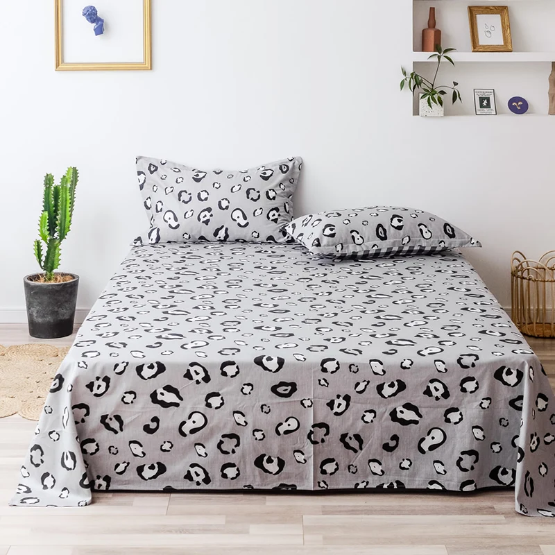 Цветочный серый плоский лист Ультра мягкий 100% хлопок набор постельного белья для