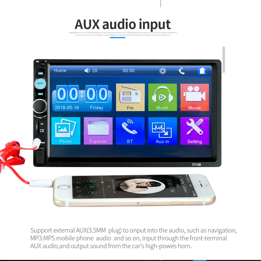2din автомобильный Радио мультимедийный автомобильный стерео FM USB AUX Bluetooth Авторадио 7010B MP5 плеер зеркальная связь Поддержка камеры заднего вида