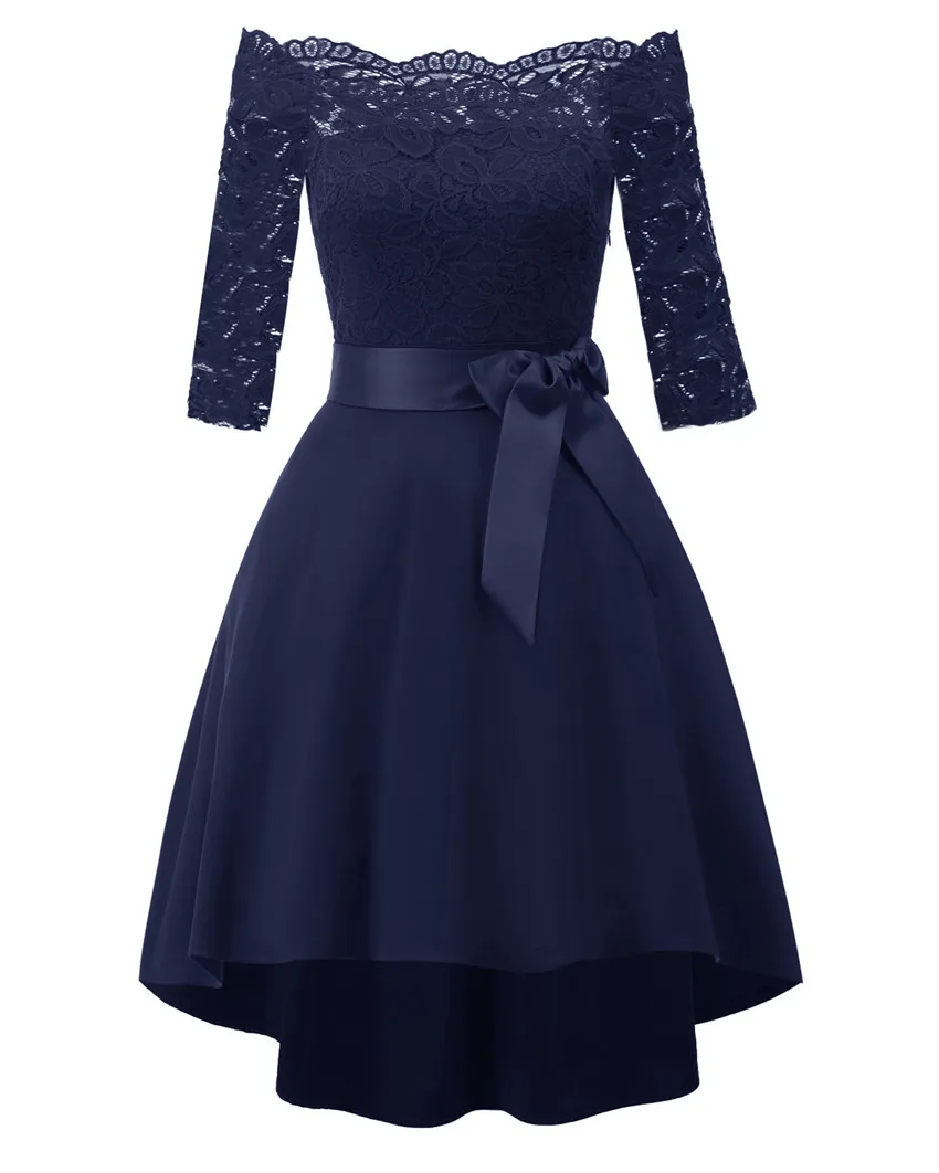 Navy Blue Newland ZhiMei женские платья длиной до колена, сексуальные бордовые Коктейльные Вечерние платья с рукавом три четверти, вечернее платье - Цвет: Navy Blue