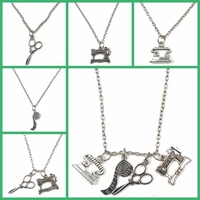 1pcs fashion accessories sewing machineironscissorsruler necklace vintage alloy pendant tailor long chain designer gift