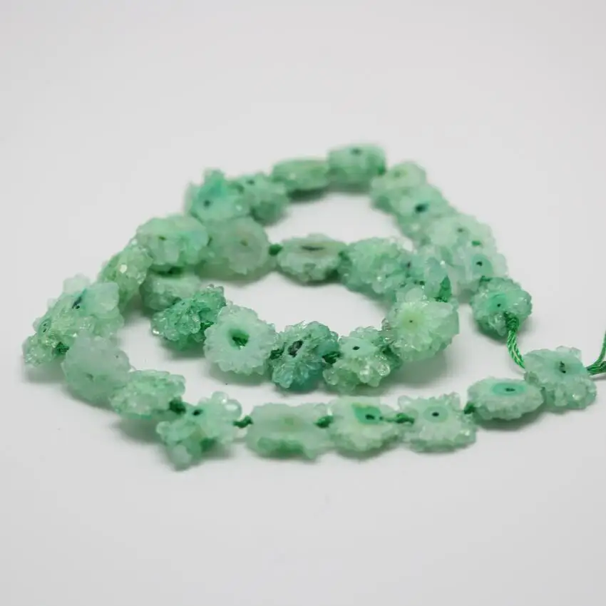 

Green Quartz Crystal Sunflower Beads Strand,Center Drilled Raw Stone Druzy Geode Slice Beads for Pendant Necklace Findings