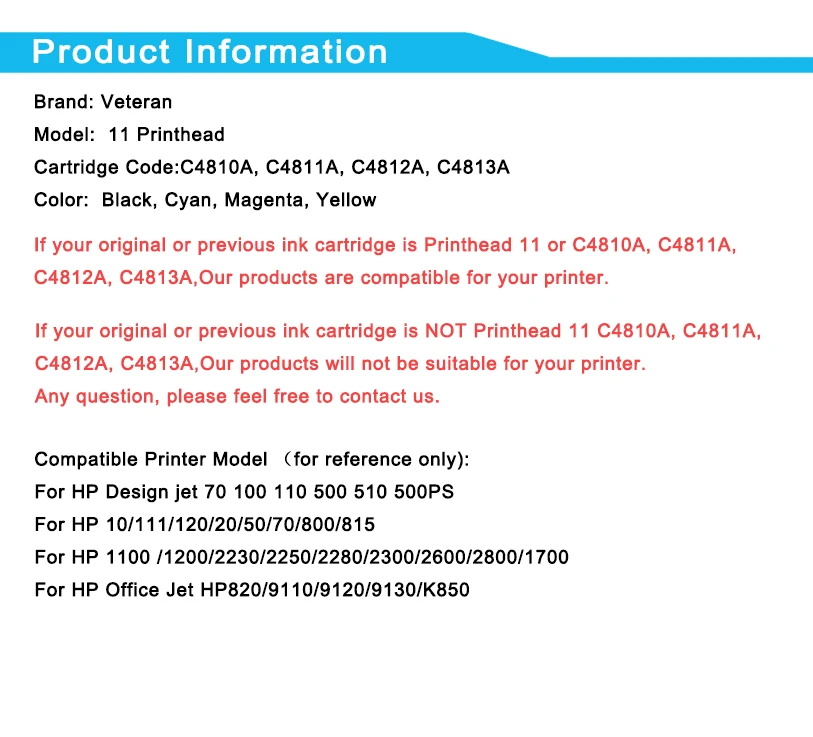 Печатающая головка Veteran 11 для hp hp11 C4810A C4811A C4812A C4813A дизайнерской струи 510 70 100 110 500 PS