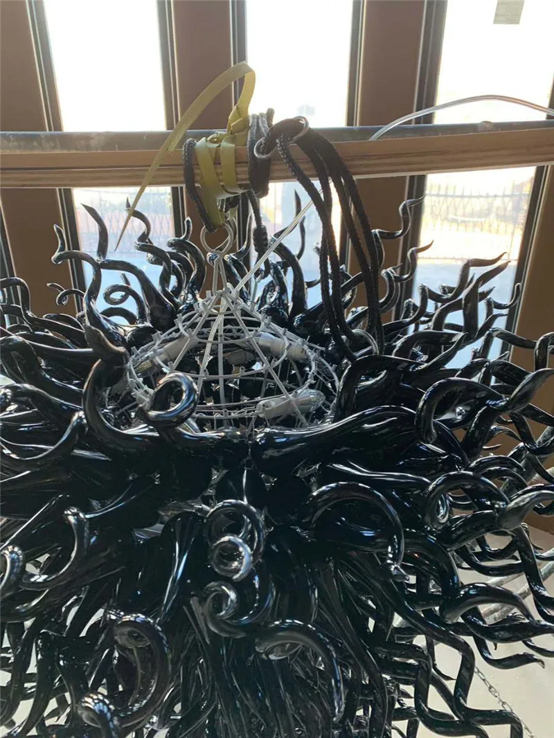 Black Glass Chandelier Lighting Custom Made Murano Pendant Lamps Hotel Decor Hanging LED Chandeliers | Лампы и освещение