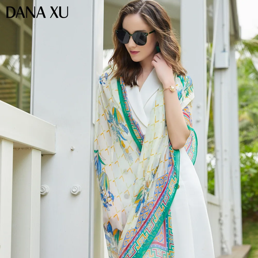 Женский длинный шелковый шарф роскошная брендовая накидка пляжное покрывало