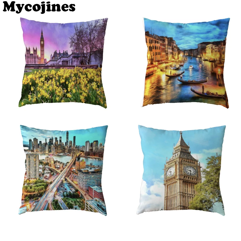 

Bohemian Cushion Cover 45x45cm European Building Rainbow Six Siege Home Bedroom Sofa Living Room Autumn Decoration Pillow Cases