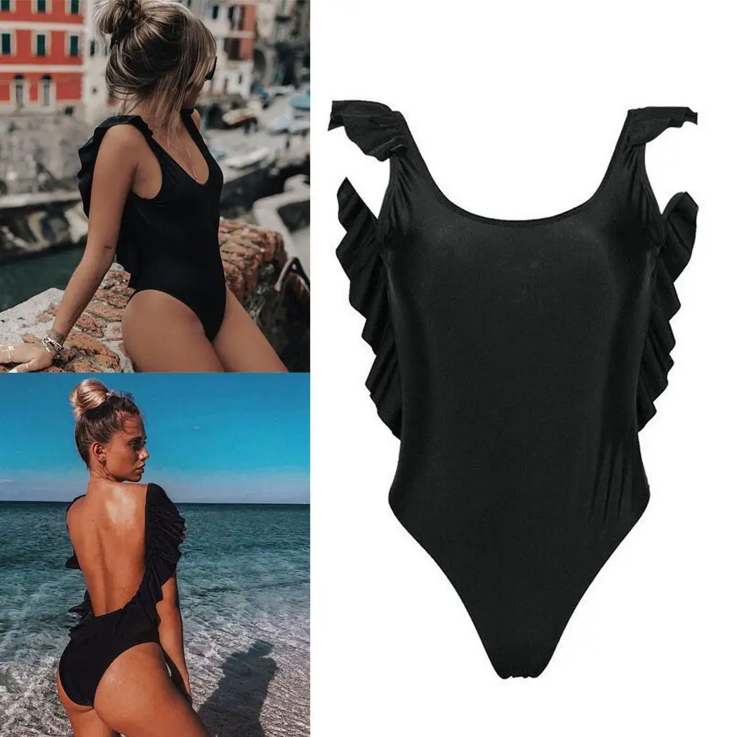 Женский модный Цельный купальник сплошной цвет гофрированный эластичный