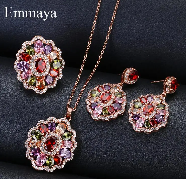 rose gold Emmaya бренд класса люкс элегантность Шарм AAA кубический многоцветный циркон два цвета ожерелье наборы для женщин популярные свадебные украшения подарок - Окраска металла: rose gold