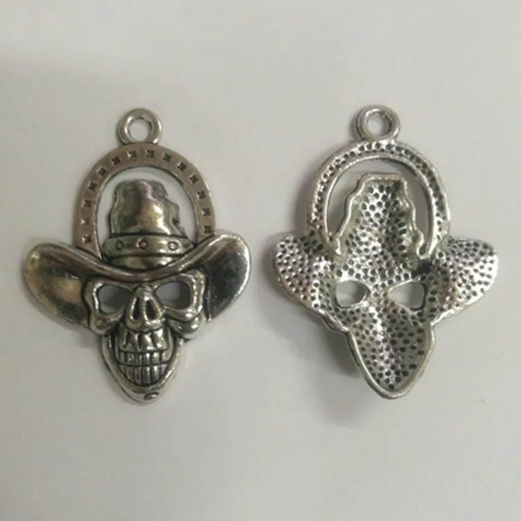 

70pcs charm hat skull pendants 30*40mm antique silver Handmade Jewelry Making earrings bracelet necklace keychain DIY