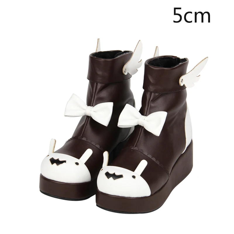5cm brown Angelic imprint mori girl/женские зимние теплые ботинки женские ботильоны в стиле Лолиты женская обувь на платформе в стиле принцессы бабочка с крыльями, размер 33-47, плюш - Цвет: 5cm brown