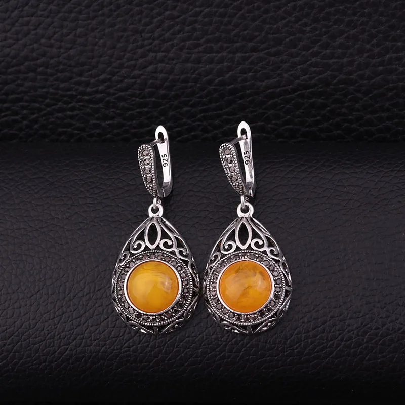 Sellsets, винтажные сережки из сплава серебряного цвета, с черным Cz Стразы и круглой смолы для женщин, ювелирные изделия, модные серьги-капли