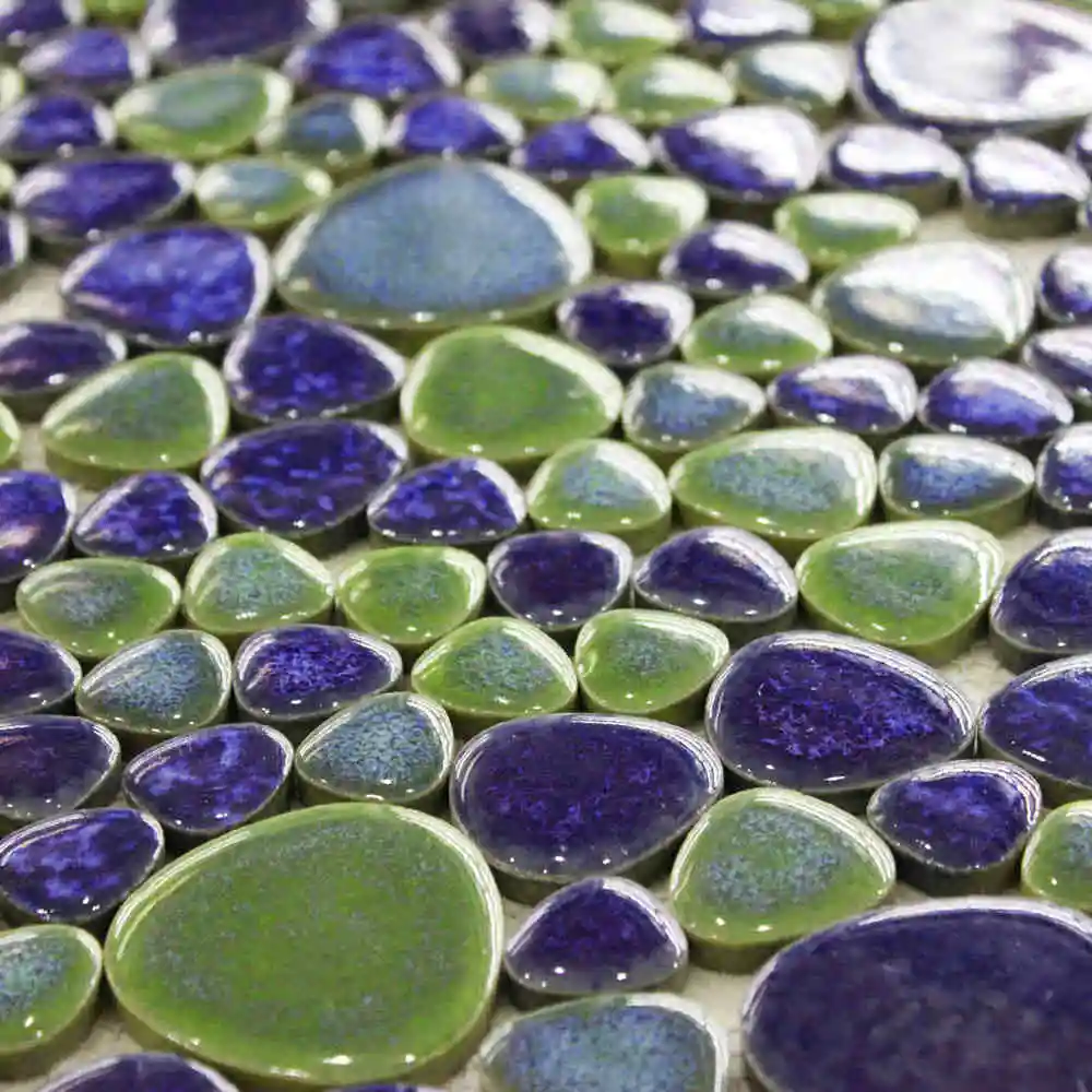 Синяя + зеленая фарфоровая плитка с галькой мозаика для кухни настенная бумага