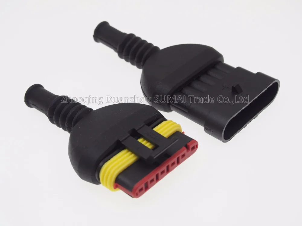 Образец 6 Pin AMP Авто HID мужские и женские водонепроницаемые разъемы + оболочка (2 шт)