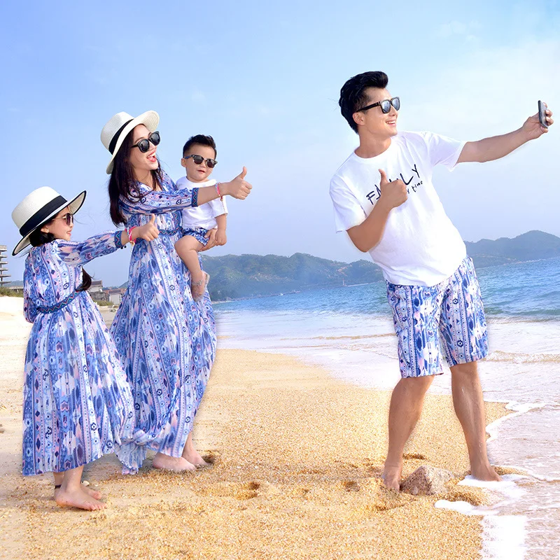 Mother Daughter Dresses Family Matching Clothes Shirts Blue and White Porcelainsale Hanfu Chinese National Traditional Costume | Мать и