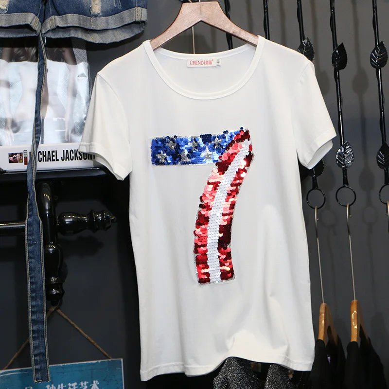 Черная футболка с блестками женская летняя коротким рукавом новинка 2021 модная