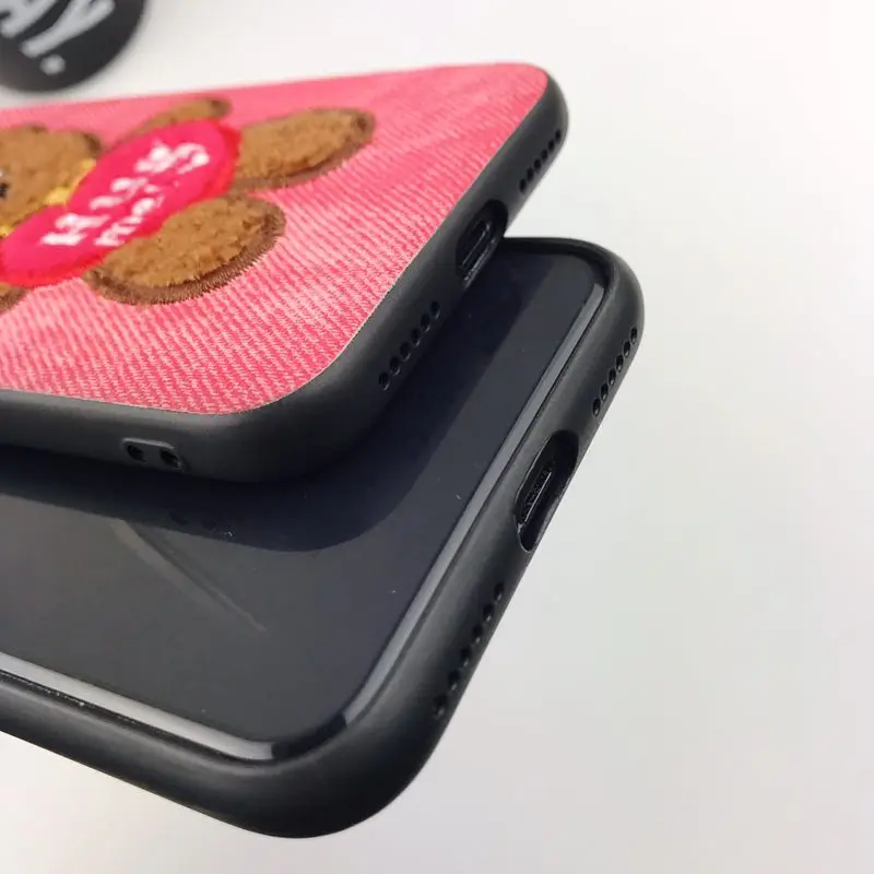 Full Cover Bear Embroidery Cases for Apple iPhone X 6 6S Beauty Pattern Phone Back 7 8 plus Coque Fundas |
