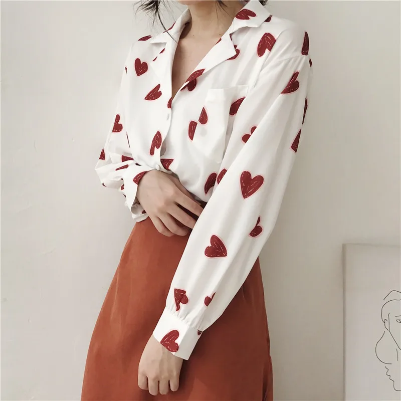 Корейская мода 2019 осенняя женская блузка с зубчатым воротником и длинным рукавом