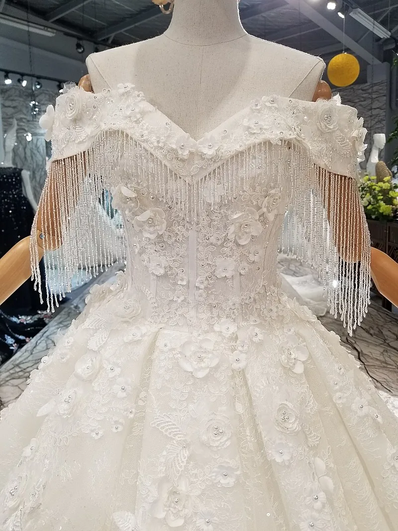 LS547880 Crystal Wedding Dress Off Shoulder Beads Sweetheart 3d Flowers Bridal Wedding Gown 2021 latest design платья длинные