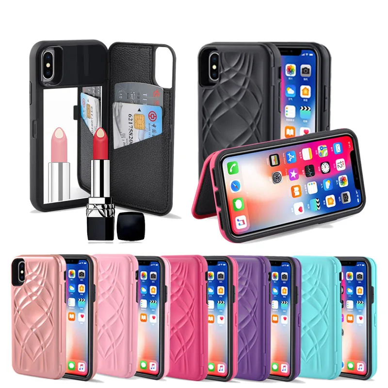 Зеркало для макияжа флип чехол для iPhone X, 8, 7, 6, 6 S, Plus, Fundas держатель крышки с телефонные разъемы для карт чехлы