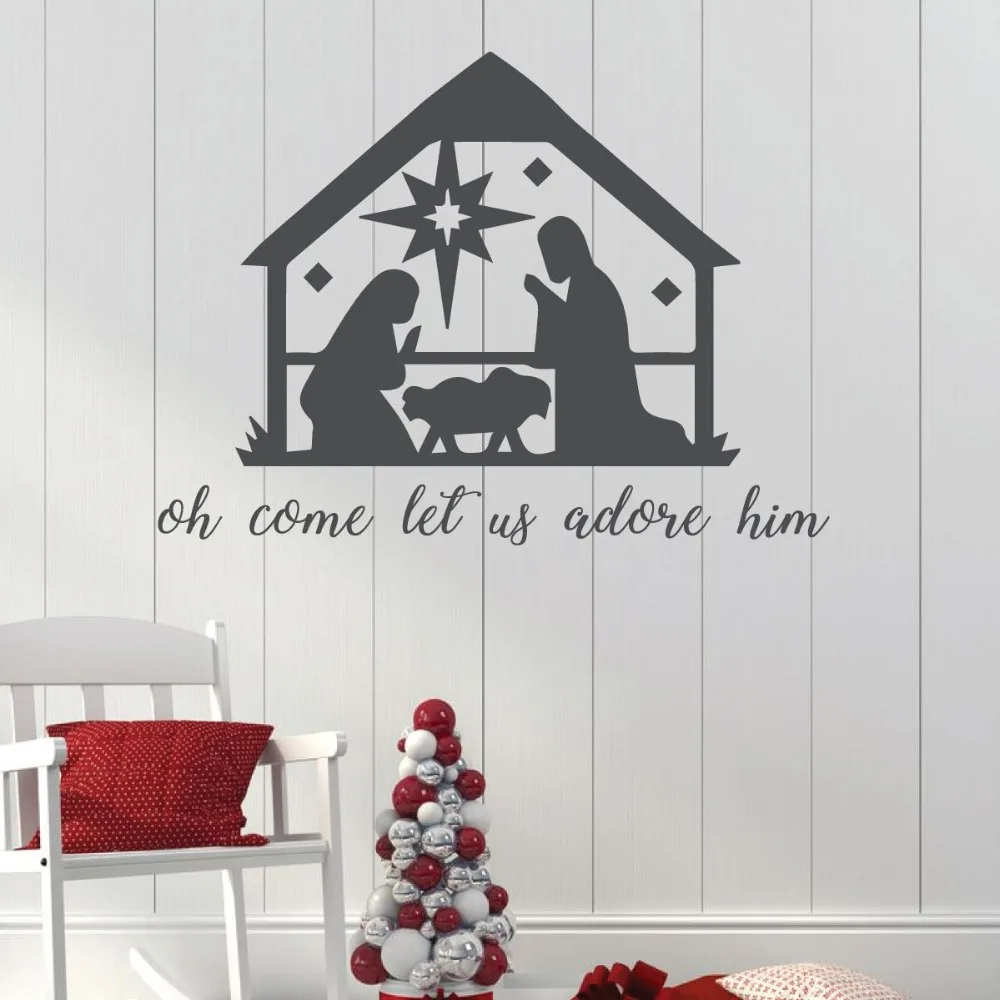 Рождественские украшения для рождества настенные наклейки Oh Come Let Us Adore Him