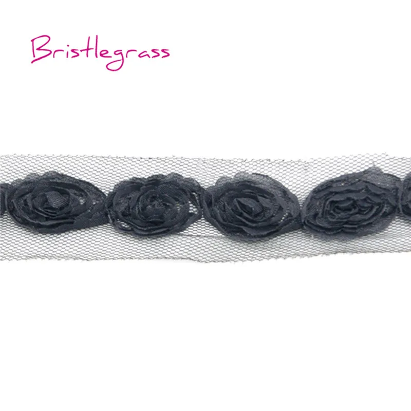 Gray BRISTLEGRASS 1 ярд " 2,5 см мини шикарный шифон Потертый Цветок розы Розочка Сетка кружевная отделка Повязка На Голову Галстук для волос свадебное платье невесты - Цвет: Gray