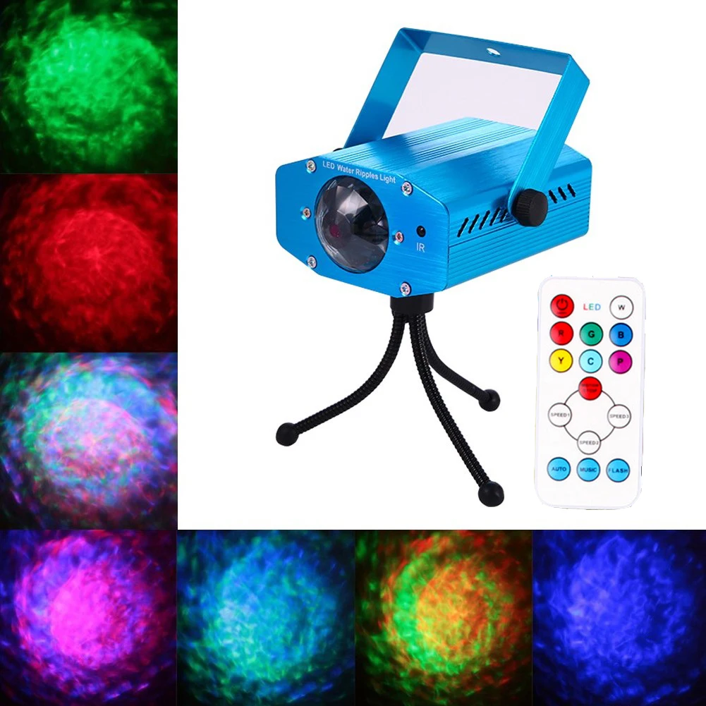 

7 Colors Stage Light Water Wave Ripple Effect Remote RGB LED Laser Projector Night Light Disco Party Lights Dj Equipment Gifts