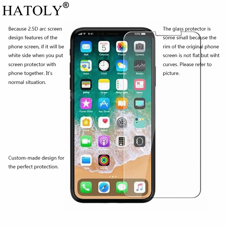 Protector de pantalla de vidrio templado ultrafino para iPhone X, pel&iacute;cula endurecida X para iPhone de Apple, HATOLY de 5,8 pulgadas, 2 uds.-2