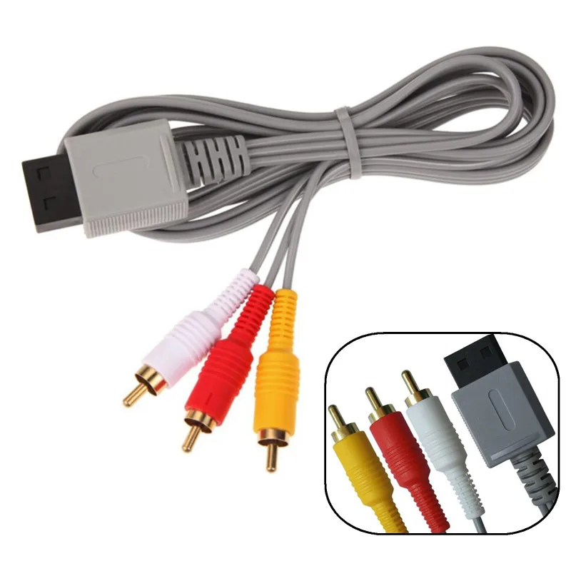 

500PCS 1.8m Audio Video AV Cable Game Composite 3 RCA Gold-plated Cord Wire Main 480p for Nintend Wii Console