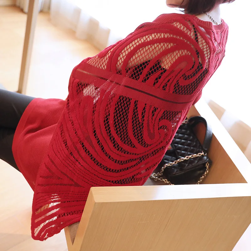 

Lazy wind pullover sweater female 2018 new autumn loose long-sleeved sweater in the long section hollow large size sweater