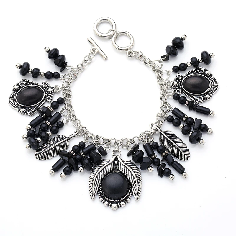 

New fashion bracelets for woman boho tassels pendants bracelet in dangling jet multiple nature beads chain link bracelet Jewelry