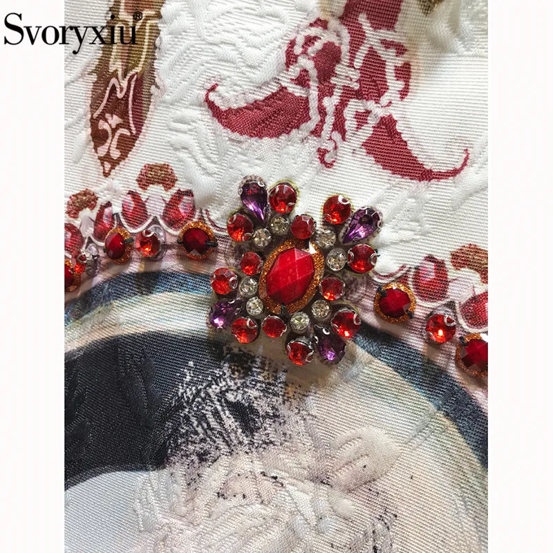 Женское короткое платье без рукавов Svoryxiu, бежевое жаккардовое вечернее платье, расшитое бисером, с принтом в виде портрета на лето
