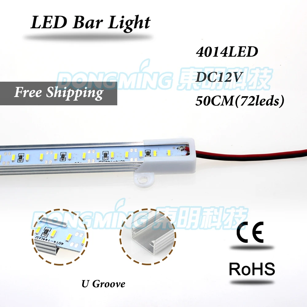 Aluminium U profile 50cm LED luces strip 72 leds DC 12V smd 4014 LED bar light for kitchen wardrobe cupboard  cold  white