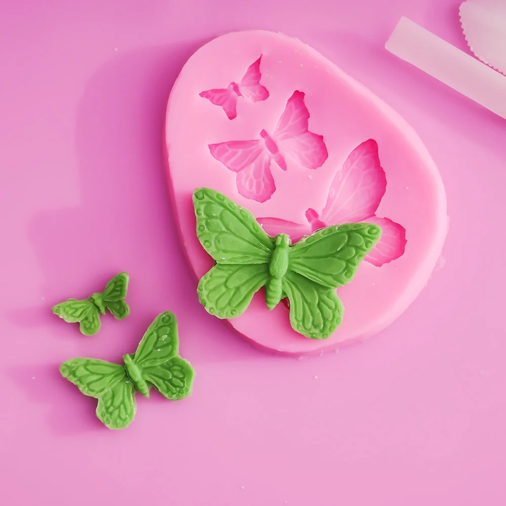 

3D Silicone Mold Butterfly Shapes Mould 3 Cavities For Soap Candy Chocolate Ice Cake Moulds Cake Decorating Tools